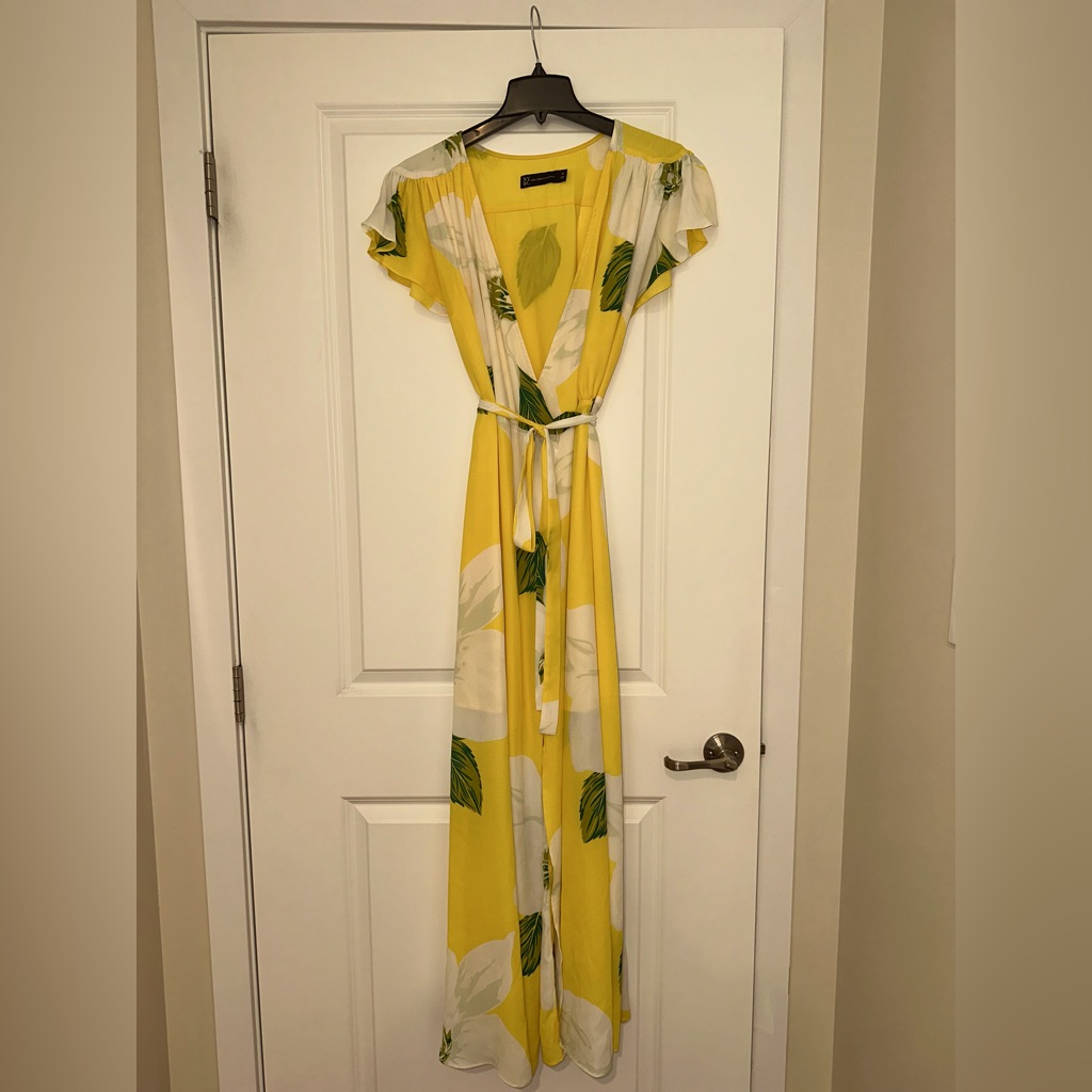 Elegant Maxi Wrap Summer Dress - Ny&Company Size 8/M - Yellow/White/ Green